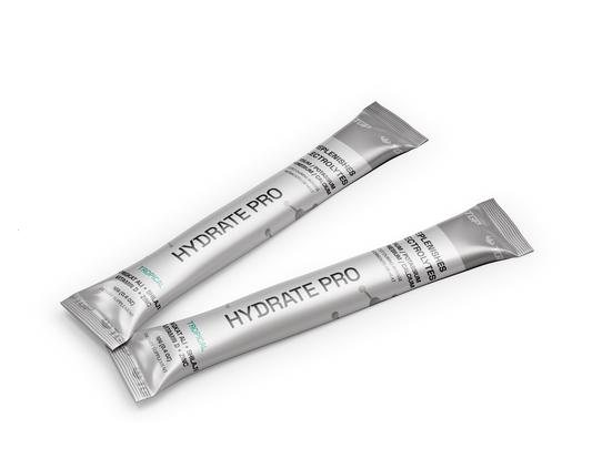 Two 'Hydrate Pro' packets on a white background